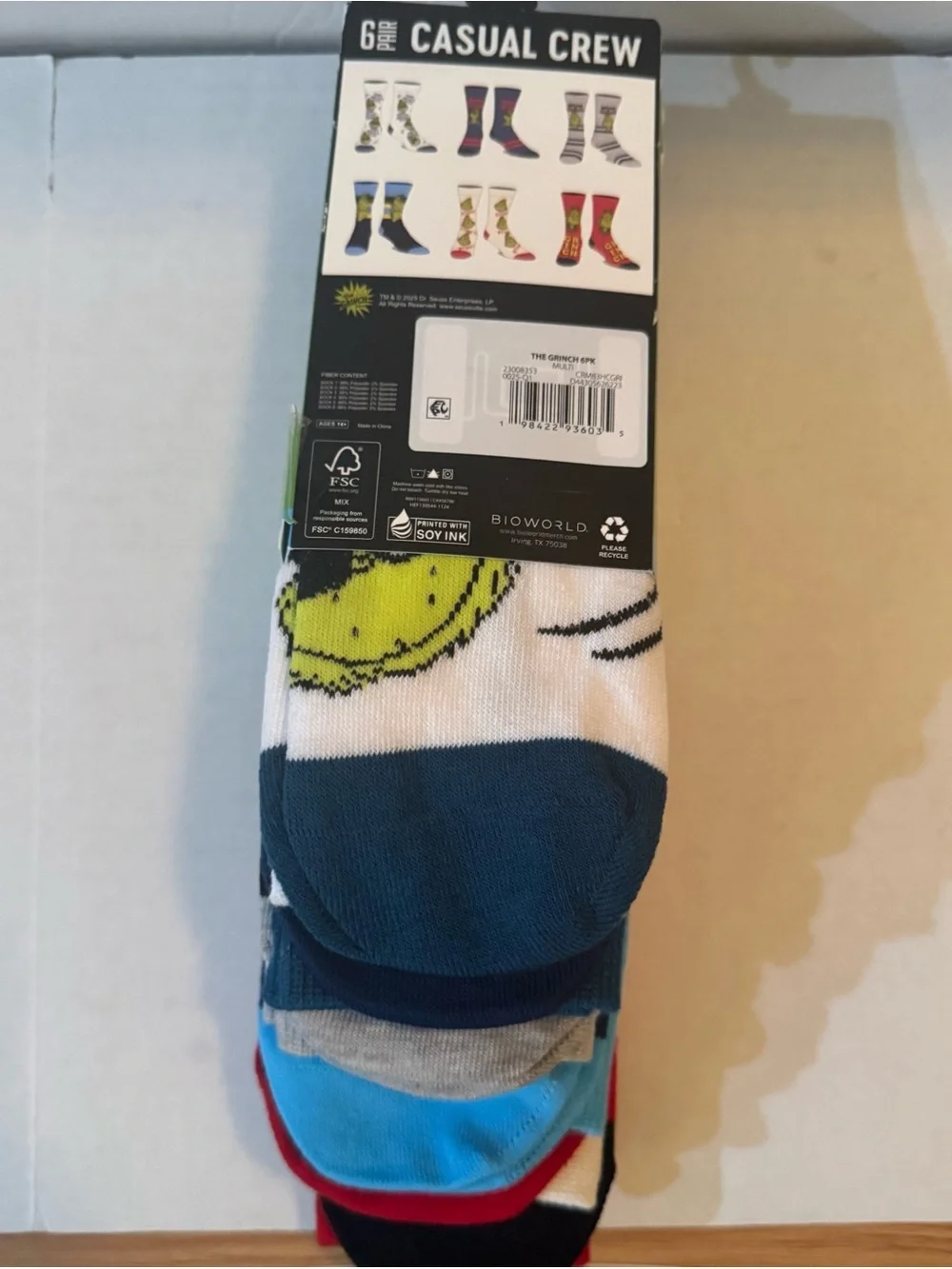 The Grinch Crew Socks, 6-Pack, Sizes 8-12